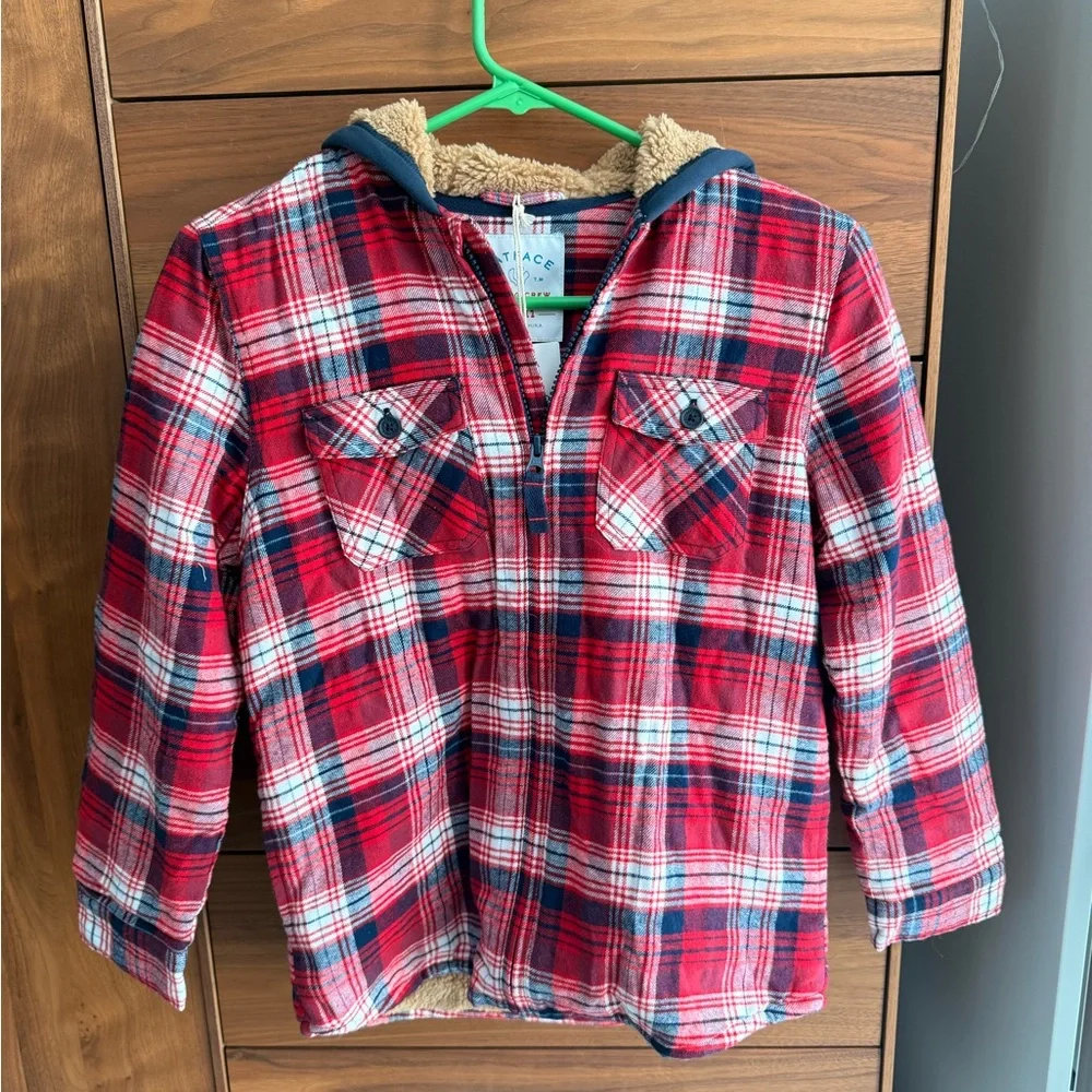 Fat Face Red and Blue Plaid Hooded Jacket